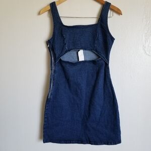 Denim mini dress w/ cutout, XS-M